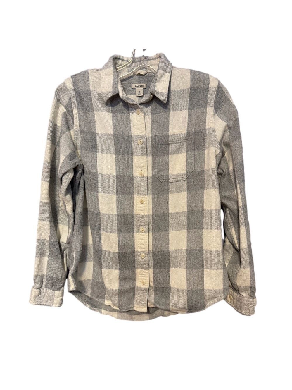 L.L. Bean Gray & Cream Plaid Flannel Button-Down Shirt XS